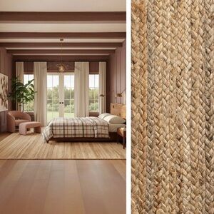 NEW West Elm XL Tan Boho Jute Woven Fiber Indoor Natural Area Rug Carpet 5' x 8'